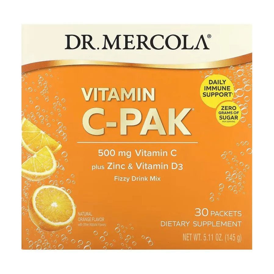 Вітамін С, D3 та цинк Dr. Mercola Vitamin C-PAK зі смаком апельсина, 500 мг, 30 пакетиків